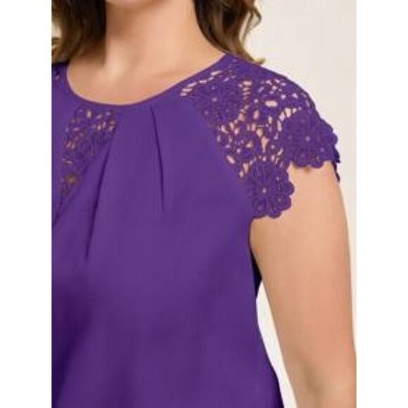 Shein L Purple Laser Cut Sleeve Blouse Pleated Front L - Picture 13 of 13